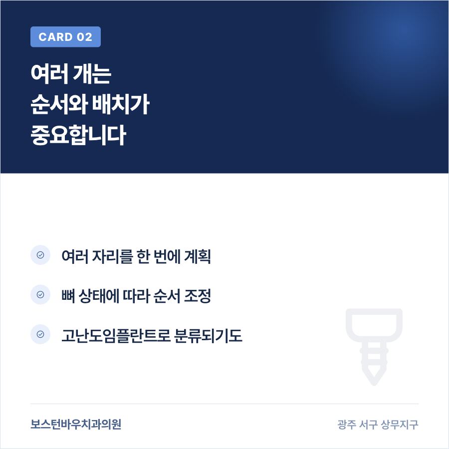 다수 치아 광주임플란트 순서 계획을 설명하는 카드뉴스