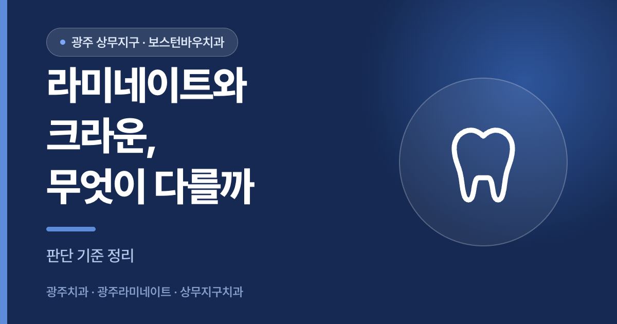 광주라미네이트와 크라운의 차이와 판단 기준을 설명하는 이미지