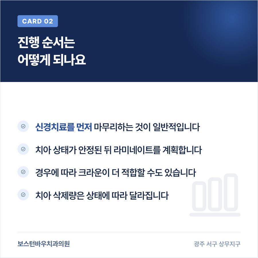 라미네이트 신경치료 진행 순서 설명 이미지