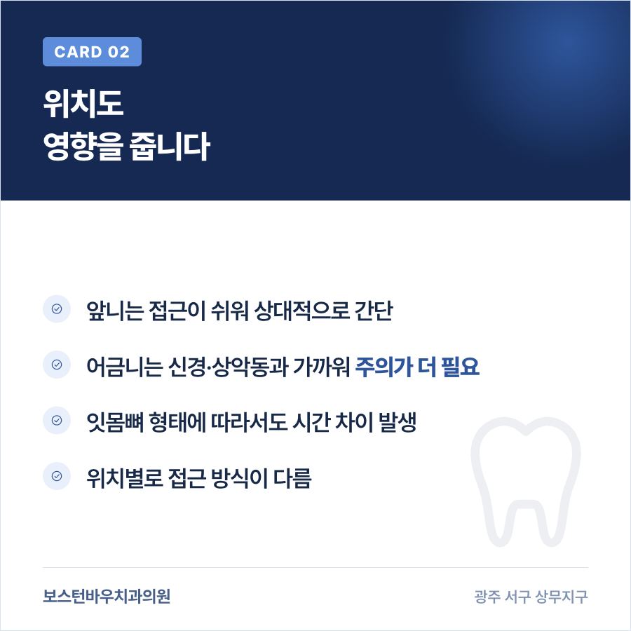 상무지구치과 임플란트 치아 위치에 따른 수술 난이도 차이