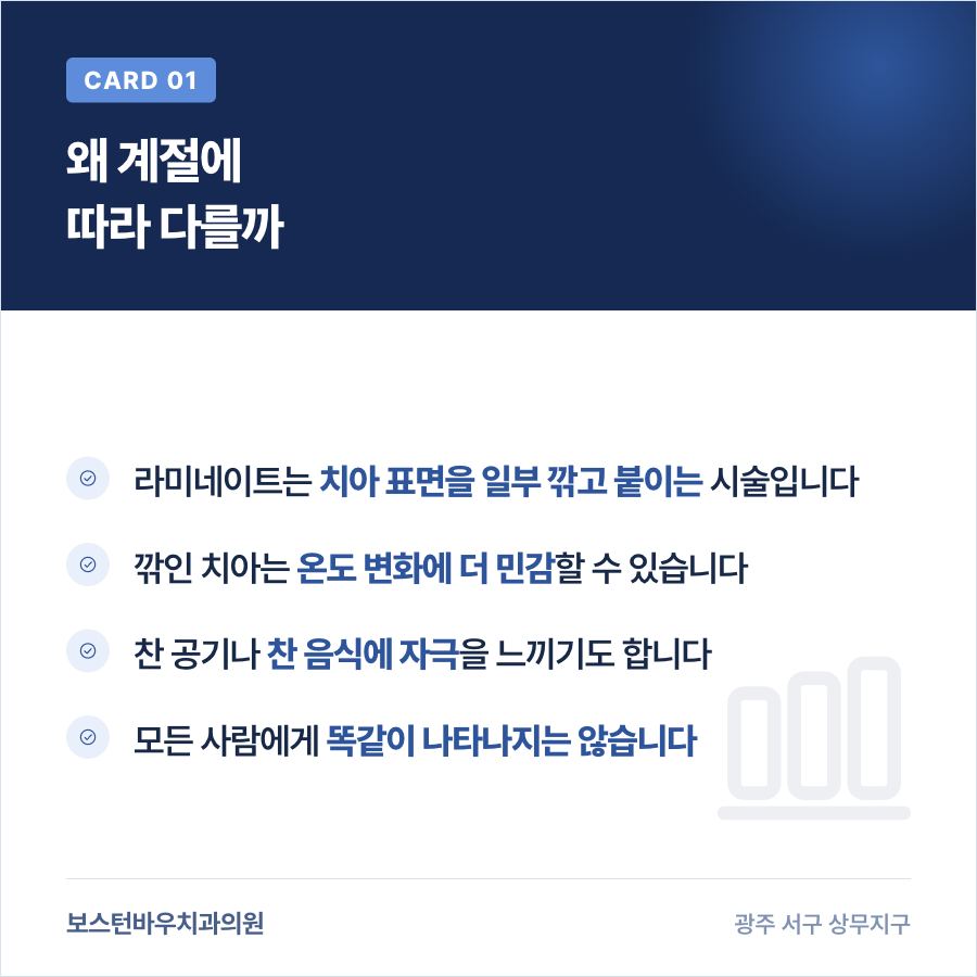 금호동치과 라미네이트와 온도 민감 반응의 관계를 보여주는 카드뉴스