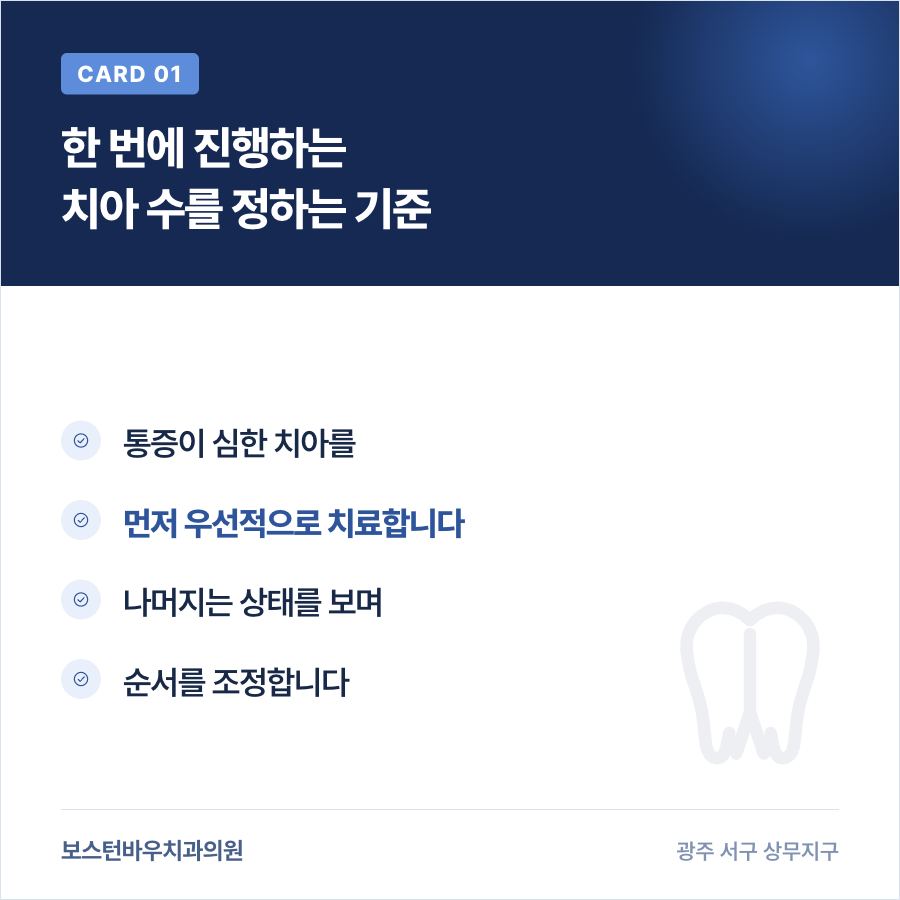 광주신경치료 여러 개 중 진행 순서를 정하는 기준을 설명하는 카드뉴스